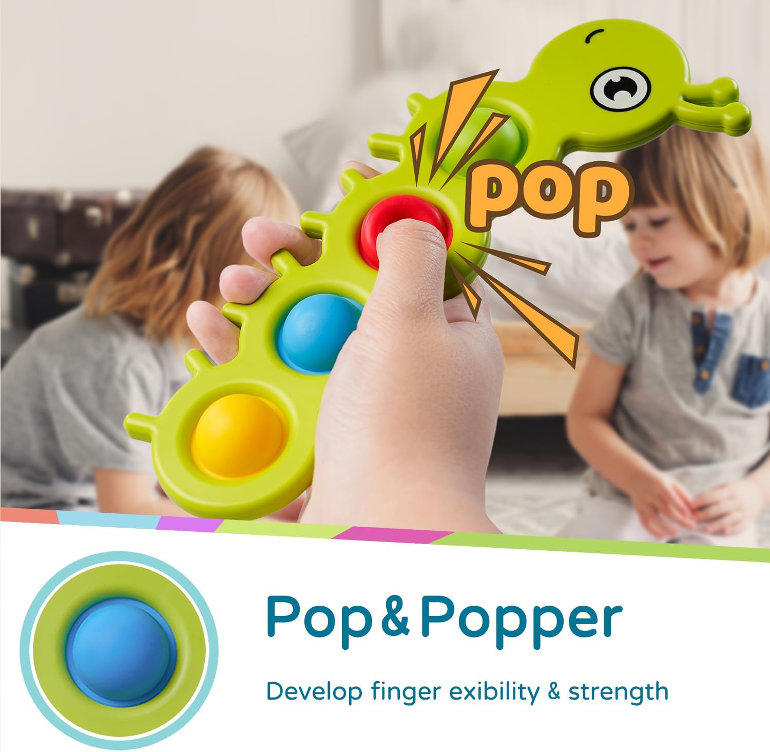 LiKee Fidget Popper Sensory Baby Toys for 10  Months, Push and Popping Busy Board, Montessori Toys for 1  Years Old, Airplane Car Travel Toy for Toddlers 1-3 Stress Relief (2 Pieces)